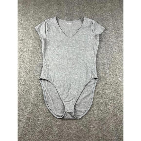 Old Navy Women's Gray Short Sleeve V-Neck Bodysuit Medium - Picture 1 of 5